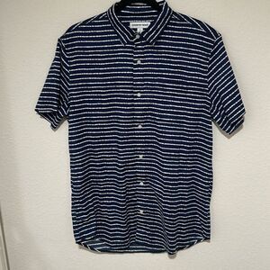Country Road Mens Navy White Striped Short Sleeve Button Down Shirt Size Medium